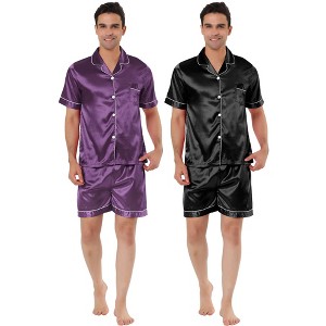 Lars Amadeus Men's Short Sleeves Top and Pants Summer Satin Pajama Sets 2 Pack - 1 of 4