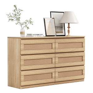 Dresser for Bedroom, Rattan 6/8 Drawer Dresser for Closet, Double Wood Dressers & Chest of Drawers, For Bedroom/Living Room/Entryway, Natural - 1 of 4