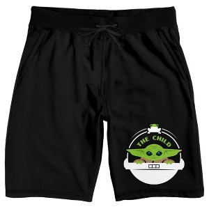 Baby Grogu Spaceship Mandalorian Mens Black Sleep Pajama Shorts - 1 of 2