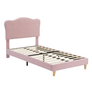 Bed Frame for Kids, Upholstered Platform Bed with Cute Boucle Velvet Headboard for Girls, No Box Spring Needed, Easy Assembly, Durable Design - 1 of 4