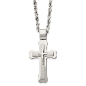 Black Bow Jewelry Men's Stainless Steel Large Triple Layer Cross Necklace, 24 Inch - 1 of 4