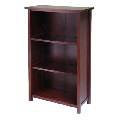 Walnut and Beige 3-Tier Kids Bookcase with Fabric Baskets