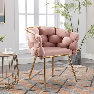 Sapphtopaz Modern Accent Chair Velvet Upholstered Woven Armchair with Gold Metal Legs Luxury Lounge Accent Chairs for Living Room, Bedroom - 1 of 4