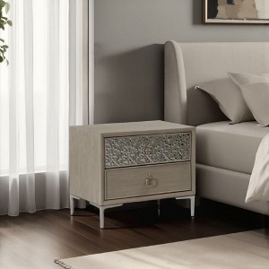 Royal Hampton Nightstand with 2 USB Ports, Textured Metal - 1 of 4