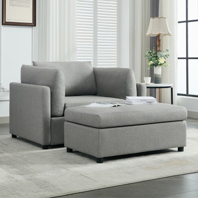 50.4"W Modern Oversized Armchair with Ottoman, Single Sofa with Lumbar Support, Reading Chair 4S - ModernLuxe