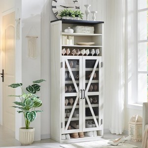 Farmhouse Shoe Cabinet for Family, Large Capacity for 30 shoes, Tall Rustic Freestanding Shoe Racks, Wood Shoe Organizer Cabinet for Entryway - 1 of 4