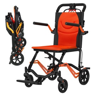 Lightweight Foldable Steel Transport Wheelchair，18 lbs with Removable Flip Armrests and Swing Footrests, 220 lbs Capacity for Travel - 1 of 4