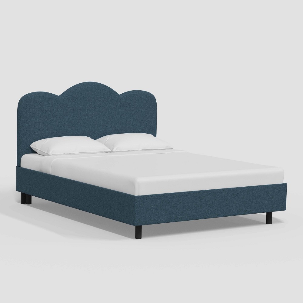 California King Lizzie Platform Bed in Textured Linen Zuma Navy - Threshold™: Pine Frame, No Box Spring Needed -  88963929