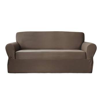 Stretch Plush Sofa Slipcover Chocolate Brown - Zenna Home