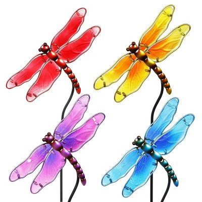 4pk 26" Resin/Glass Dragonfly Garden Stakes - Exhart