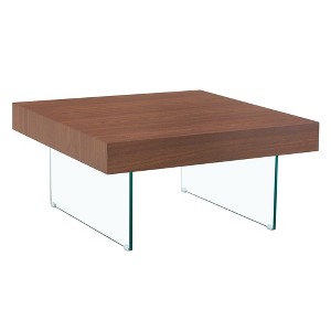FURNIinspire Coffee Tables Walnut Colored Square MDF Coffee Table with Tempered Glass Legs for Living Room Office, Dark Brown, 31.5"*31.5"*15" - 1 of 2