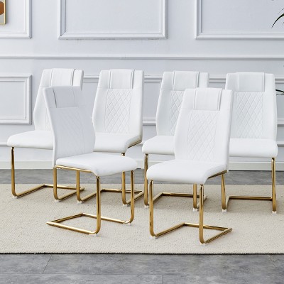 Set of 6 Faux Leather Dining Chairs with High Back and Metal Legs,Modern Upholstered Chairs for Dining Room-The Pop Home