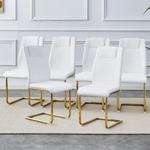 Set of 6 Faux Leather Dining Chairs with High Back and Metal Legs,Modern Upholstered Chairs for Dining Room-The Pop Home - 1 of 4