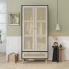 Whisen 70.8" Armoire Wardrobe Closet & Wooden Clothes Cabinet with 2 Rattan Doors & 1 Drawer - Natural & Black - 3 of 4