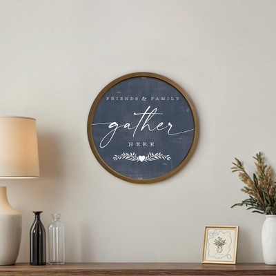 Friends and Family Gather Here Round Brown Framed Print