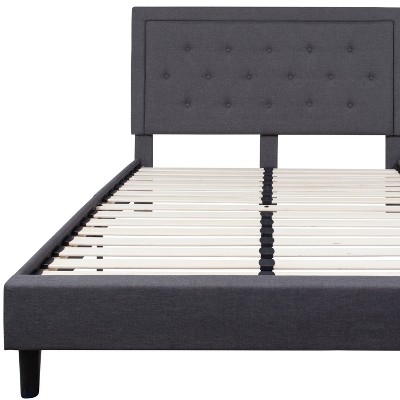 Modern Queen-Sized Upholstered Platform Bed with Tufted Headboard in Dark Gray