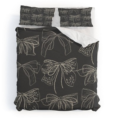 Deny Designs Anis Illustration Romantic Bows Gray Pattern Duvet and Sham Set