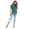 Coolmee Women's Maternity Tops Notched Short Sleeve Round Neck White Edge Side Slit Comfortable Fit Stylish Design Pregnancy Tops L Dark Green - 4 of 4