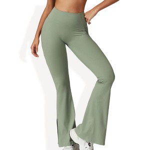 Anna-Kaci Active Women's High Waist Flare Leg Yoga Pants with Side Slit Detail - 1 of 4