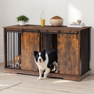 GOTGELIF Multi-Functional 61" Wooden Dog Kennel Double Dog Crate Furniture for 2 Large Dogs - 1 of 4