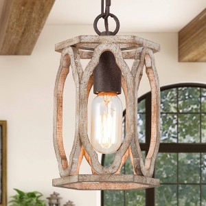 LNC Quaint 1-Lights 6" Farmhouse Cylinder Mini Pendant  Lights, Distressed Grayish White Wood and Rustic Bronze - 1 of 4