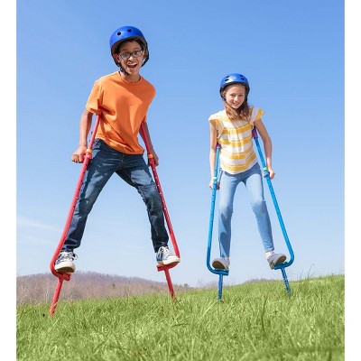 Hearthsong Adjustable Ergonomic Amazing Feats Kids Stilts With Treaded Foot  Rests, Arced Feet, And Foam Handles, Blue : Target