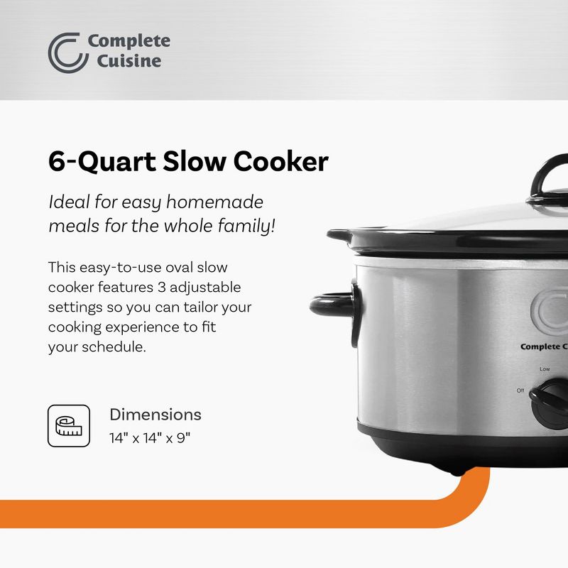 Complete Cuisine CC-SL-6000-SS 6-Quart Oval Stainless-Steel Slow Cooker, 2 of 7