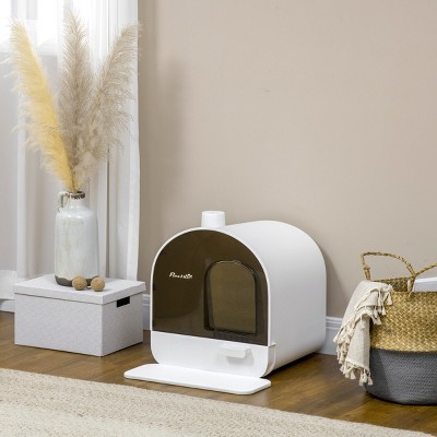 Covered Cat Litter Box with Lid and Tray for Indoor Cats Enclosed Hooded Design with Scoop Mat and Odor Filter - LAOTIES