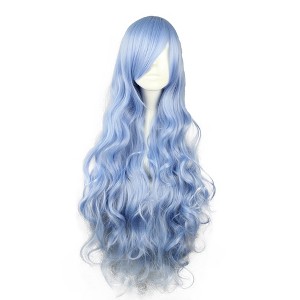 Unique Bargains Women's Curly Wigs 35" Blue with Wig Cap - 1 of 4