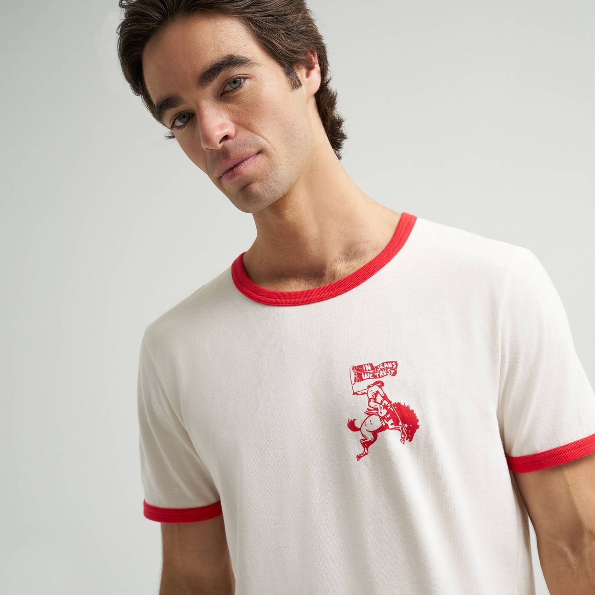 Wrangler Men's In Jeans We Trust Ringer T-Shirt - White/Red - thumbnail 5