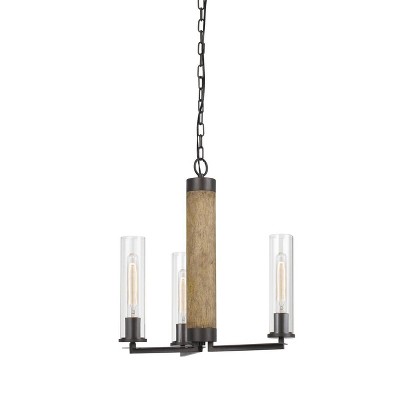21" Metal/Wood Silverton Mini Chandelier with Glass Shades Black/Brown - Cal Lighting