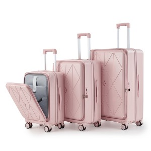 3 PCS Expandable 100% PC Hard Shell Luggage Set with Front Pocket, 360° Spinner Wheels and TSA Lock,  20"+24"+28" 4Q - ModernLuxe - 1 of 4