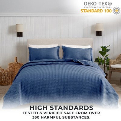 Navy King Microfiber Channel-Stitched All-Season Quilt Set