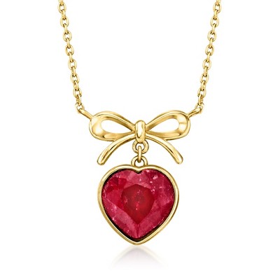 Ross-Simons 4.80 Carat Bezel-Set Ruby Heart and Bow Necklace in 18kt Gold Over Sterling Size 18