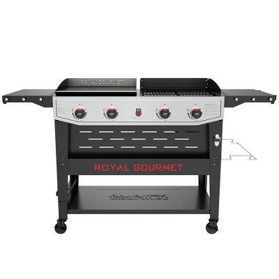 Royal Gourmet 4-Burner 48000 BTU Iron Propane Combination Gas Grill & Cover GD405BTG Black & Silver