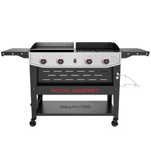 Royal Gourmet 4-Burner 48000 BTU Iron Propane Combination Gas Grill & Cover GD405BTG Black & Silver - 1 of 4