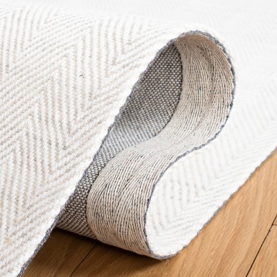 Ivory Hand Woven Flat Weave Wool Area Rug