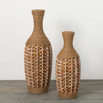 Sullivans 32" & 24.25" Organic Woven Rattan Vases Set of 2, Natural