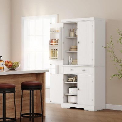 72" Kitchen Pantry Cabinet, Freestanding Tall Storage Cabinet with 6 Door Shelves, 2 Cabinets and 1 Drawer, Pantry Storage Cabinet