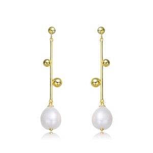 Guili Sterling Silver 14K Gold Plated Dangling Earrings featuring Genuine Freshwater Pearls, offering elegance and sophistication. - 1 of 4