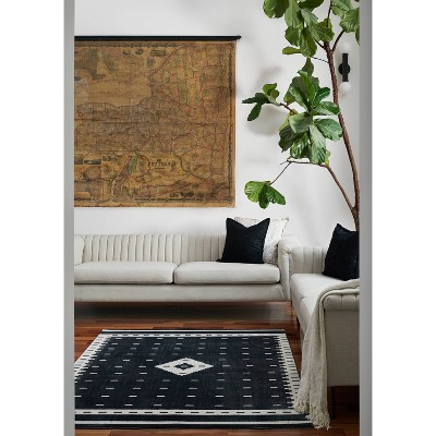 Noho Black and Ivory Rectangular Synthetic Area Rug