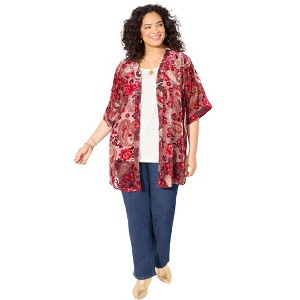 Catherines Women's Plus Size In-Vogue Velvet Duster - 1 of 4