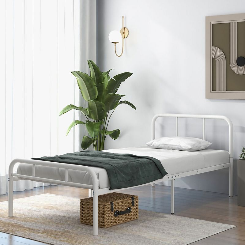 Tangkula 12-Inch Twin Bed Frame Modern Metal Platform Bed w/ Headboard & Footboard White, 3 of 11