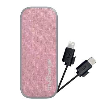 myCharge PowerHub Mini 3000mAh/12W Output Power Bank with Integrated Charging Cables - Pink