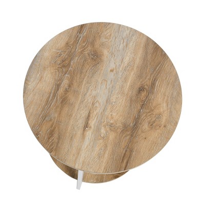 Coastal Oak and White Round End Table with Shelf