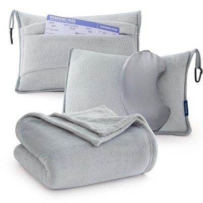 Travel Blanket Airplane Compact with Storage Bag Packable Blanket with Eye Mask Lightweight 3-in-1 Travel Essentials  Functioned as Pillow