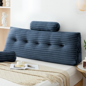 Bekrvio 39”/59”/79” Large Bolster Triangular Headboard Wedge w/2 Neck Roll Pillows Reading Pillows - 1 of 4