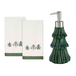Avanti Linens Christmas Trees Lotion Dispenser & 2-Pack Fingertip Towel Set - 1 of 3