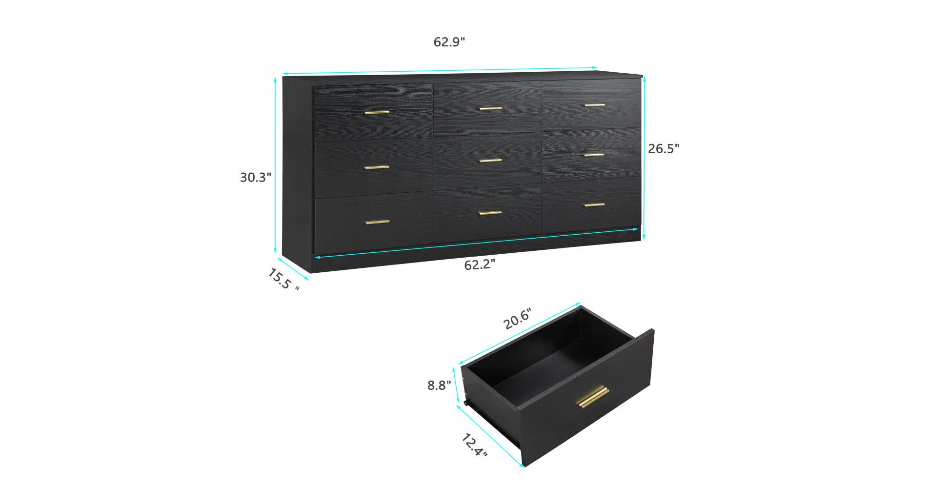 Bella Depot 62.9''W Modern 9-Drawer Dresser-Black