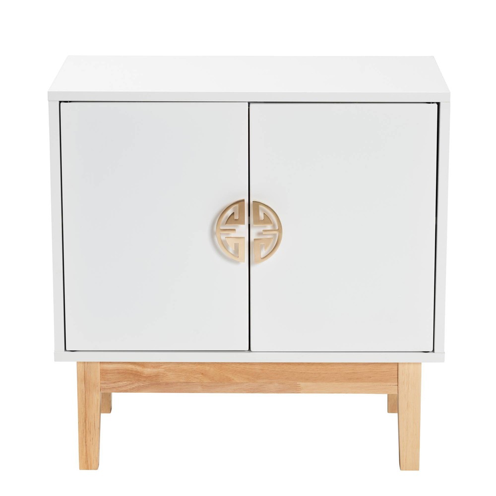 Photos - Dresser / Chests of Drawers Kamana Two-Tone Wood and Metal 2 Door Storage Cabinet White/Gold/Oak Brown